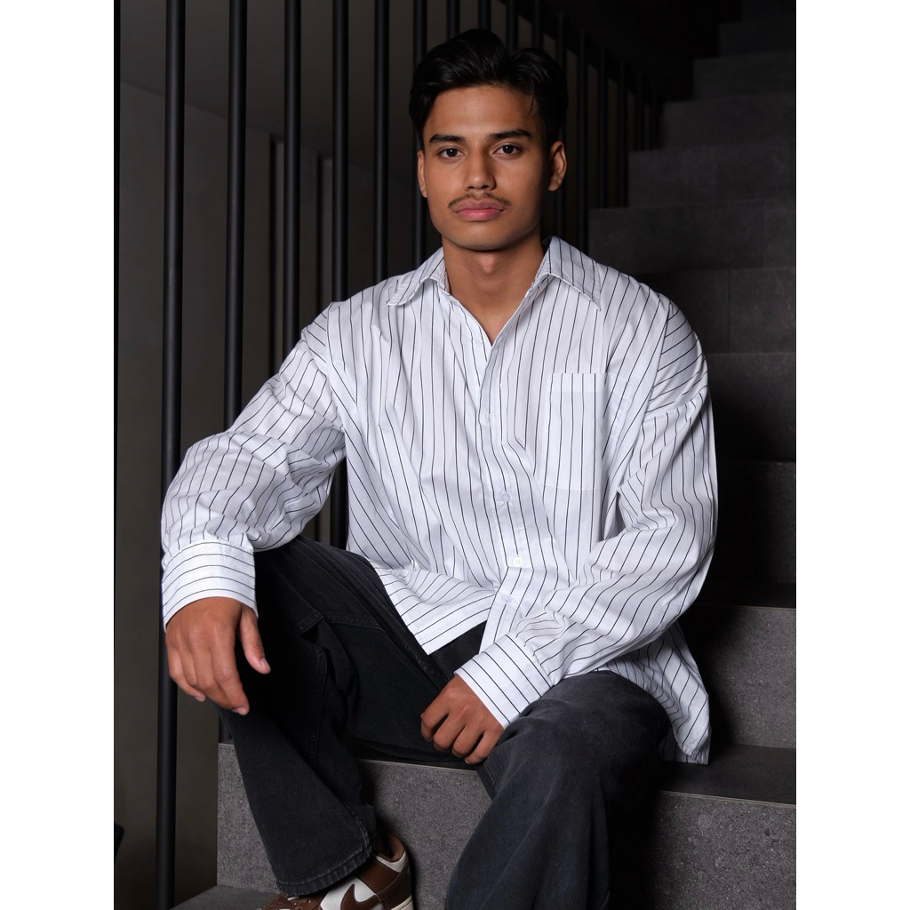 CATIEN CASUAL - KEMEJA KATUN GARIS GARIS | KEMEJA BOXY PRIA | KEMEJA KATUN PRIA | KEMEJA BOXY GARIS