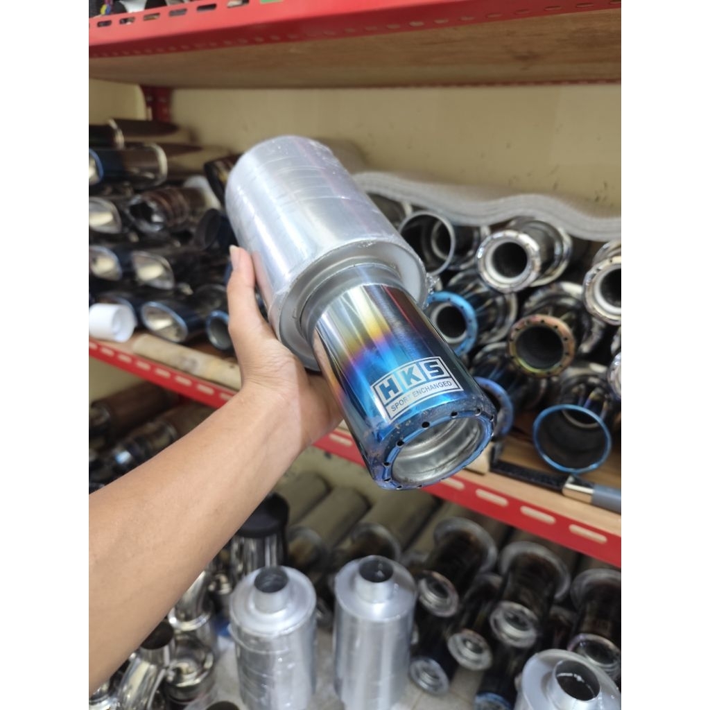 KNALPOT MOBIL RACING UJUNG STENLIS BIRU SUARA BASS ADEM BULET AL TIPE MOBIL BENSIN