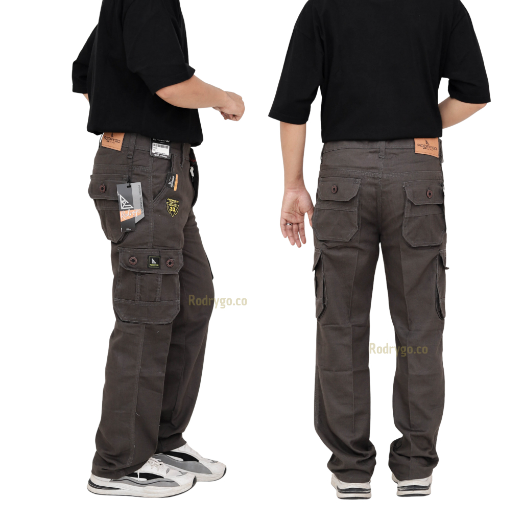 NEW Rodrygo - Celana Panjang Cargo Pria Dewasa Slim Fit Twill Kanvas Non stretch High Premium