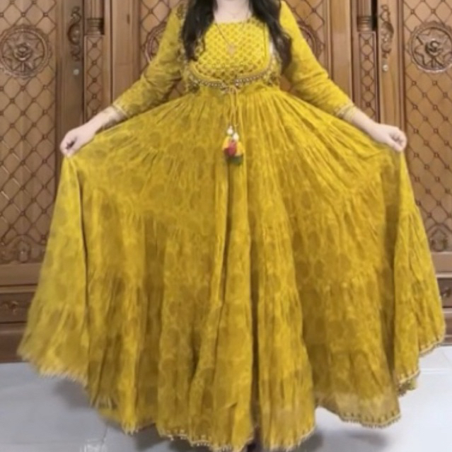 Dress wanita katun india viral mustard