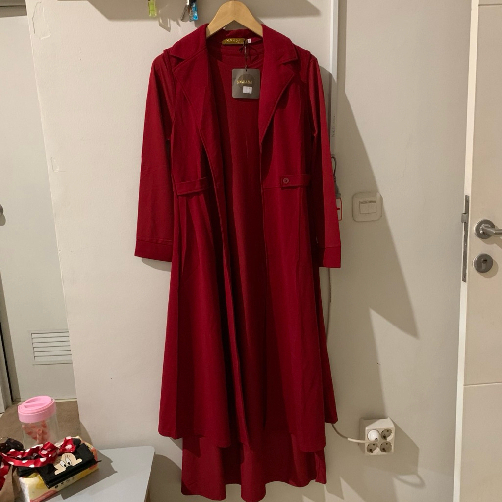 Gamis YAMADA 2in1 - Gamis 2in1 merah - gamis vest - gamis inner dan blazer YAMADA