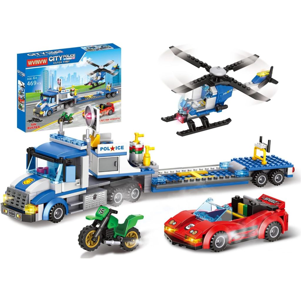 City Police Truck and Trailer Building Set, Compatible with Lego, 509 Pcs, Gift for Boys Aged 6-12