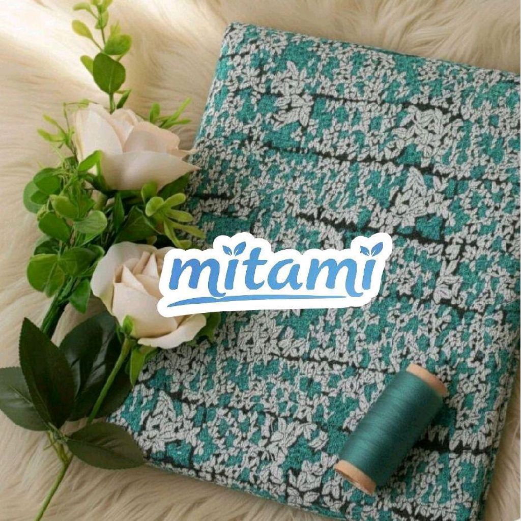 Kain Sifon Sutra Corak Daun Kecil/Floral Motif Mint Hijau Putih | Premium Chiffon Silk Fabric (Harga
