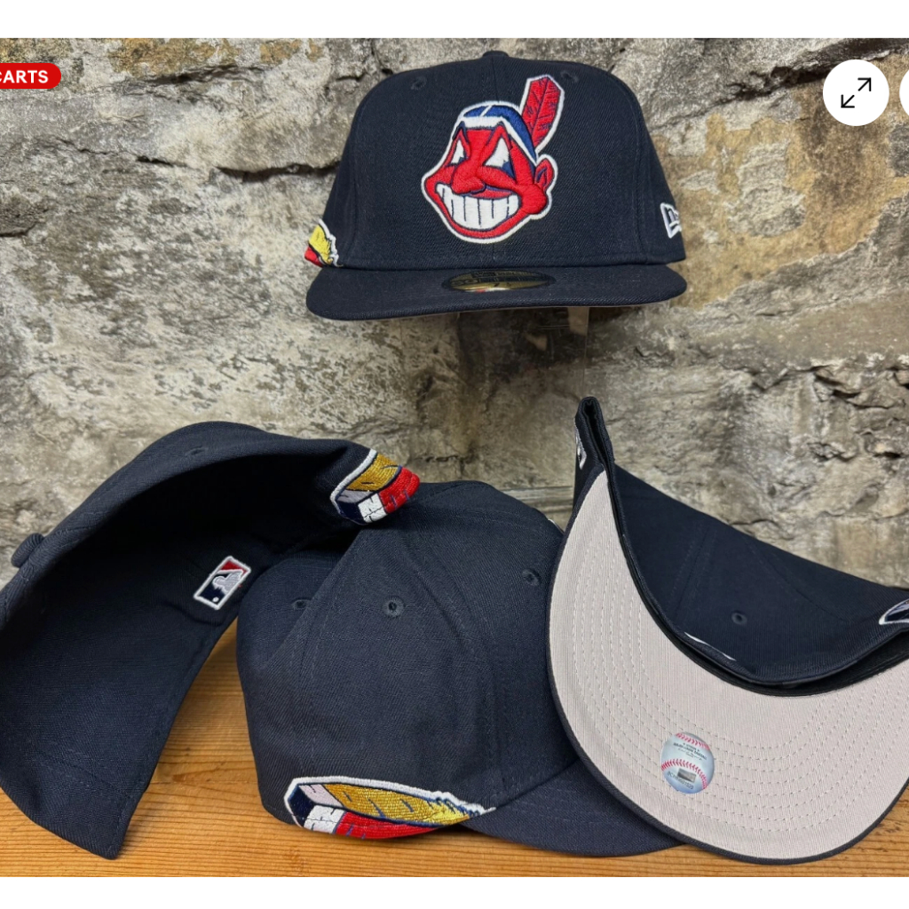 PO Cleveland Indians Wahoo New Era Fitted Club 59Fifty Feather Hat NAVY SOLID 2tone - BISA REQUEST P