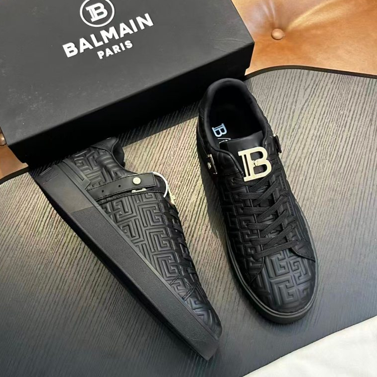 BALMAIN new men's sports shoes, fashionable embossed cowhide casual shoes, flat bottomed board shoes