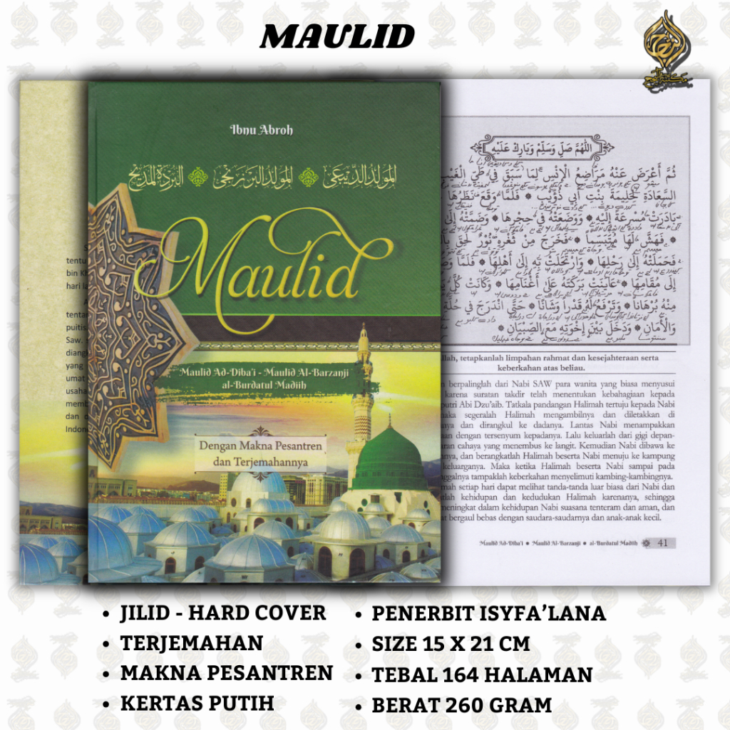 BUKU TERJEMAH KITAB MAULID DIBAK BARZANJI DAN BURDAH DISERTAI MAKNA PESANTREN , ISYFA'LANA