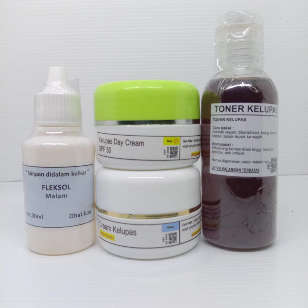 PAKET KELUPASAN 4 pcs /FLEKSOL/TONER KELUPAS/CREAM SIANG KELUPASAN/CREAM MALAM KELUPASAN/
