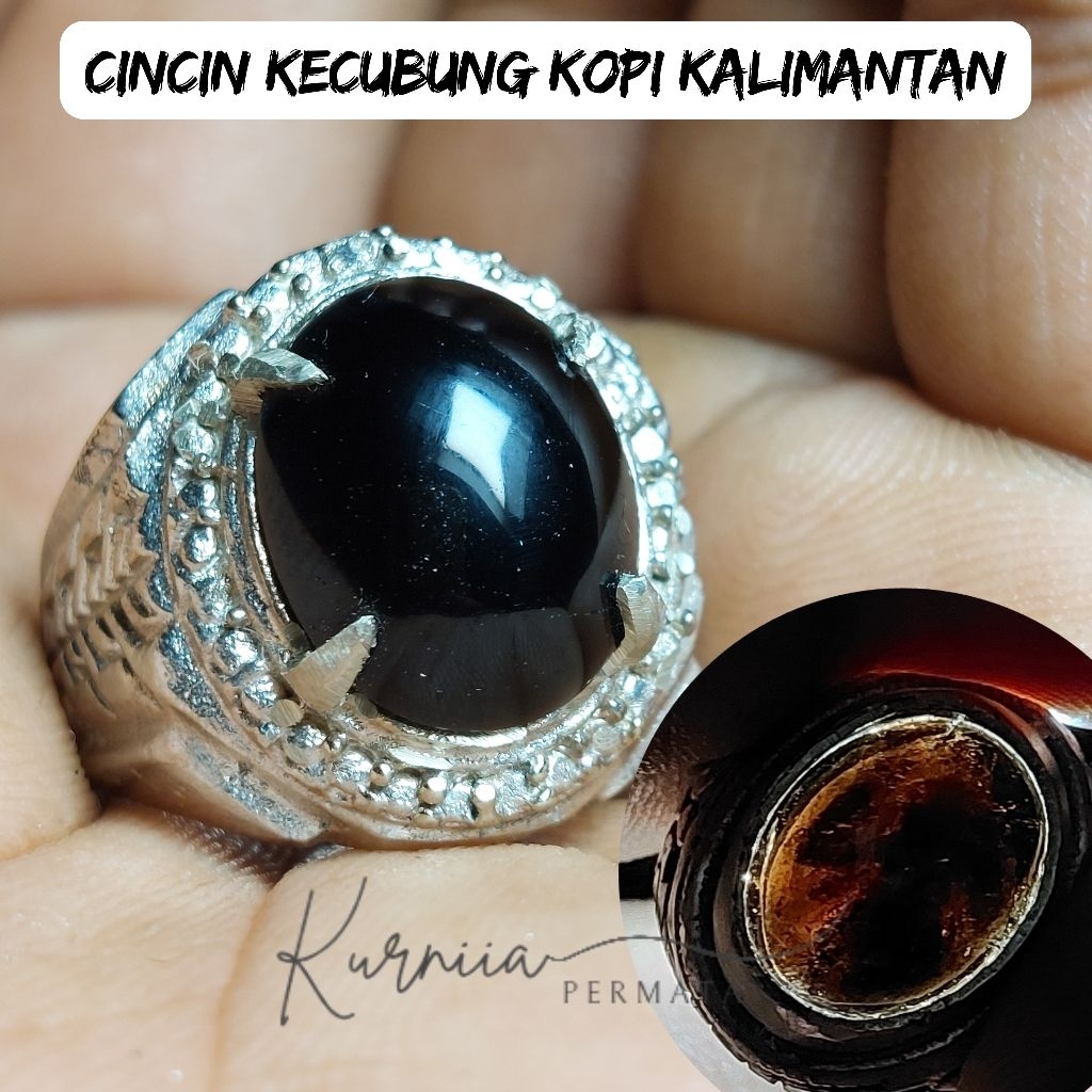 Cincin Batu Kecubung Kopi Kalimantan Senter Coklat Asli Natural / Batu Kristal Hitam Quartz Rings Ak