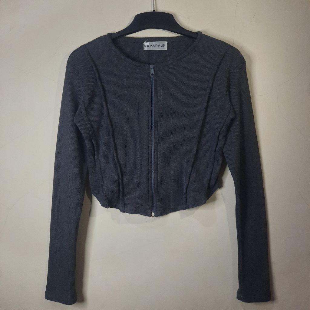 Charcoal Knit Crop Zipper