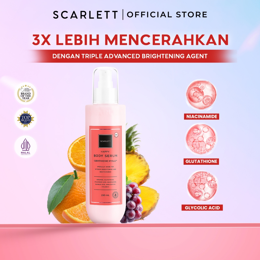Scarlett Whitening Happy Body Serum - Serum Badan dengan Aroma Wangi Mewah untuk Mencerahkan Melemba