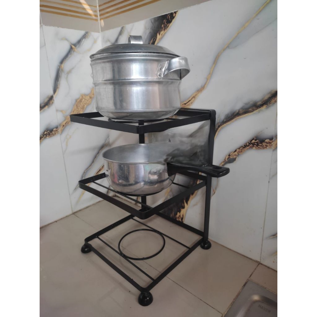 Rak wajan penyimpanan wajan dapur plat besi tebal susun 3