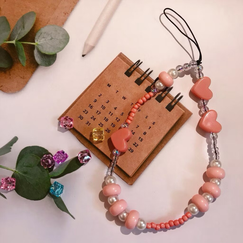 【HNM】Super Lovely Gantungan HP – Gelang Lanyard Cute Pink Heart untuk Tas & Headset