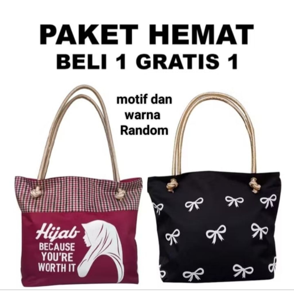 Tas Wanita Totebag Canvas Tas Ibu Tas Pengajian 1 paket dapat 2pcs Resleting Tali Sumbuh Premium