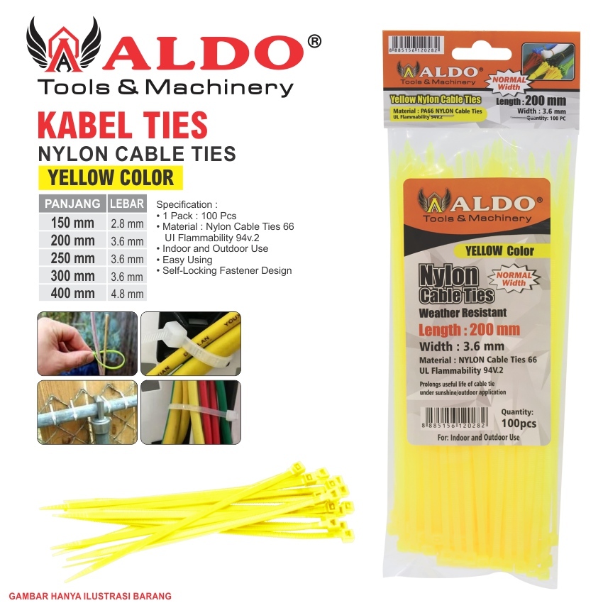 KABEL TIES WARNA KUNING / NYLON CABLE TIES / KABEL TIS / KABEL TIE / CABLE TIS MERK ALDO
