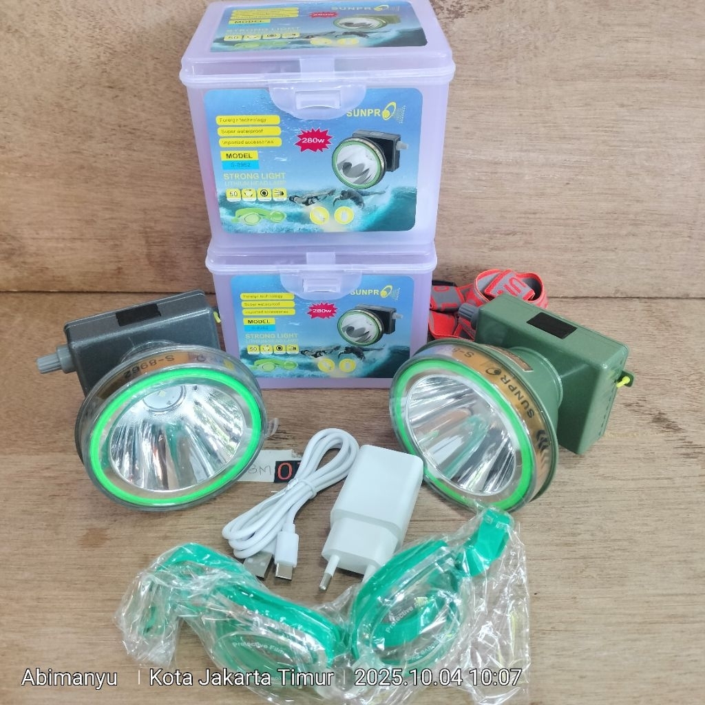 Senter kepala selam LED 280 WATT sunpro SL-8962 tombol putar /dimmer cahaya putih super terang charg
