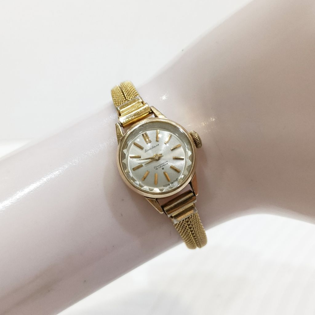 Jam Tangan Seiko Solar Vintage Ladies 14K Gold Filled Manual Winding Watch Wanita Antik Emas Asli