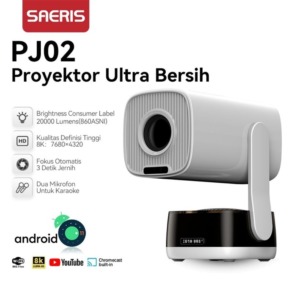 PROYEKTOR ANDROID SAERIS FULL HD 20000 LUMENS AUTO FOCUS