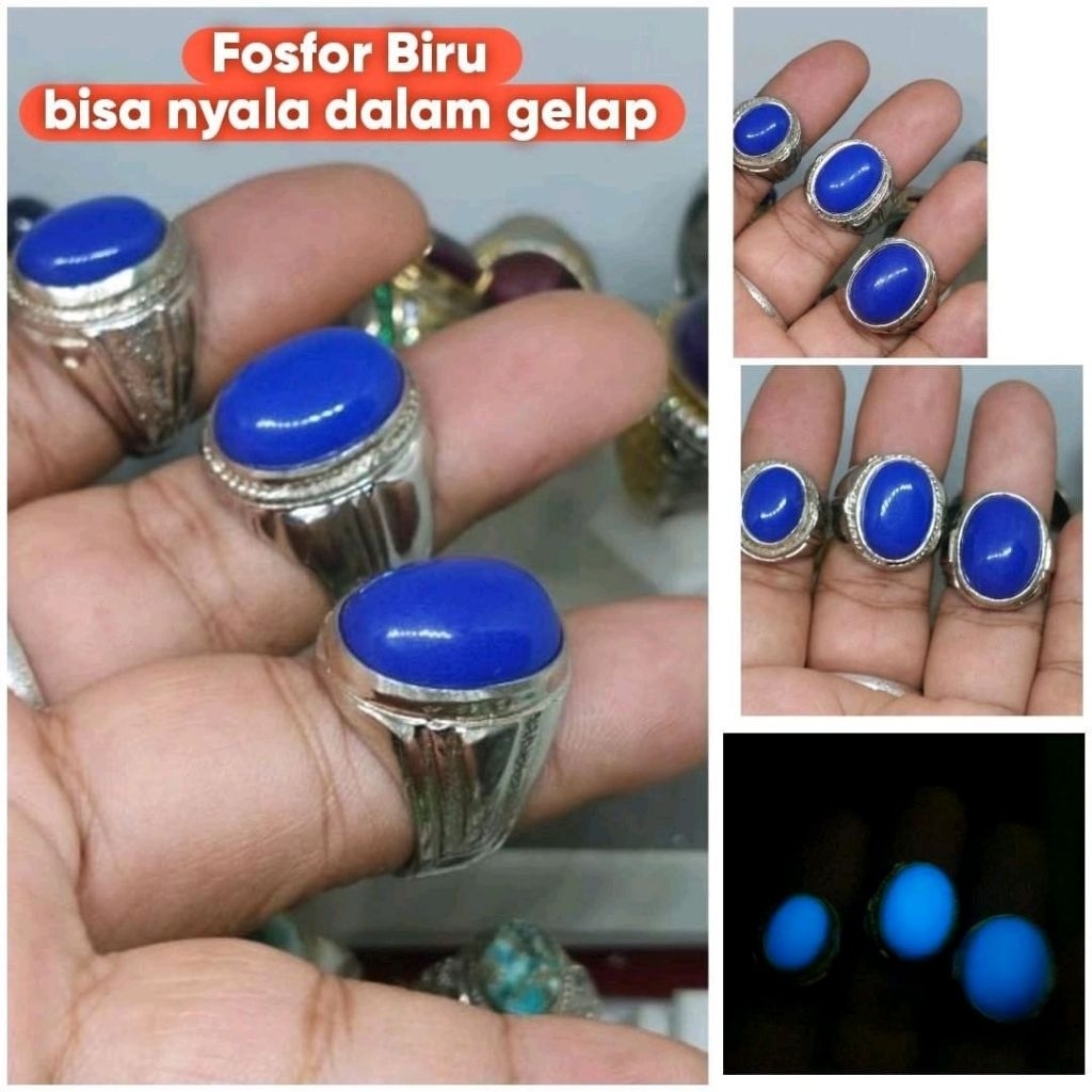 FOSFOR BIRU bisa nyala dalam gelap / cincin batu akik / fospor/ pospor cincin terlaris