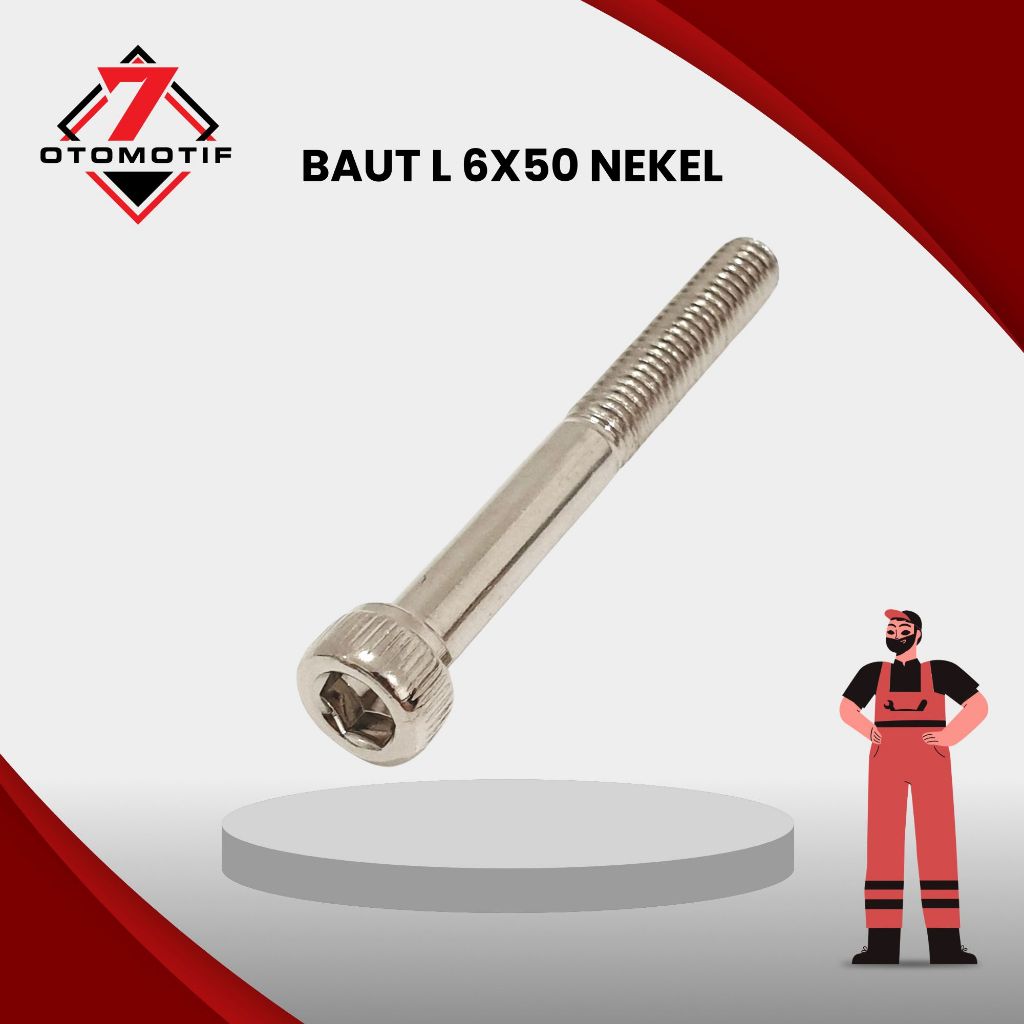 Baut L M6x50 Kunci L5 Drat 10 Halus 6x50 M6 6mm Nekel