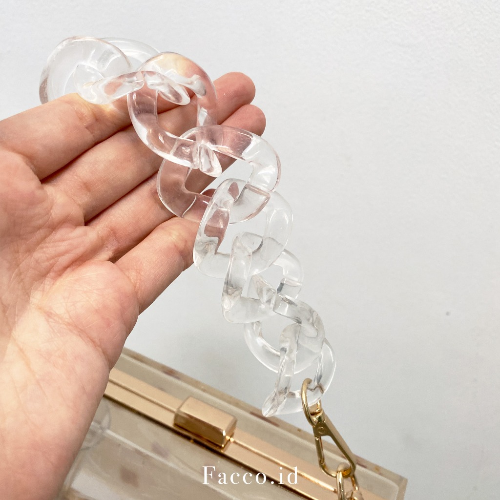 Tali Tas Rantai Gepeng Pipih Bening Transparant Rantai Jumbo 35cm