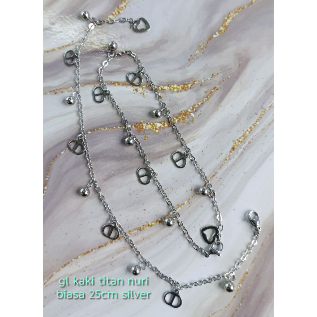 gelang kaki nuri biasa silver asli titanium