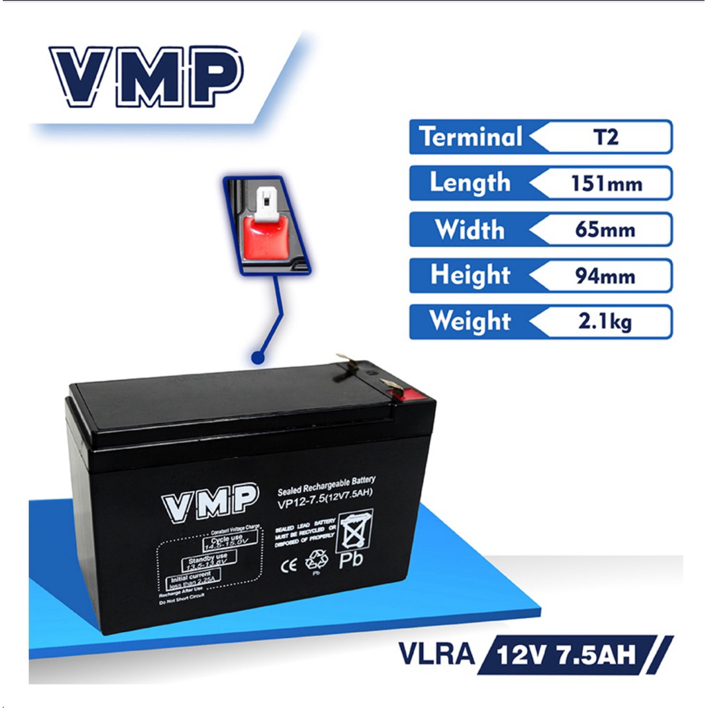 Baterai UPS VMP 12V 7,5AH aki ups vrla 12v 7,5ah baterai vrla 12v 7.5ah