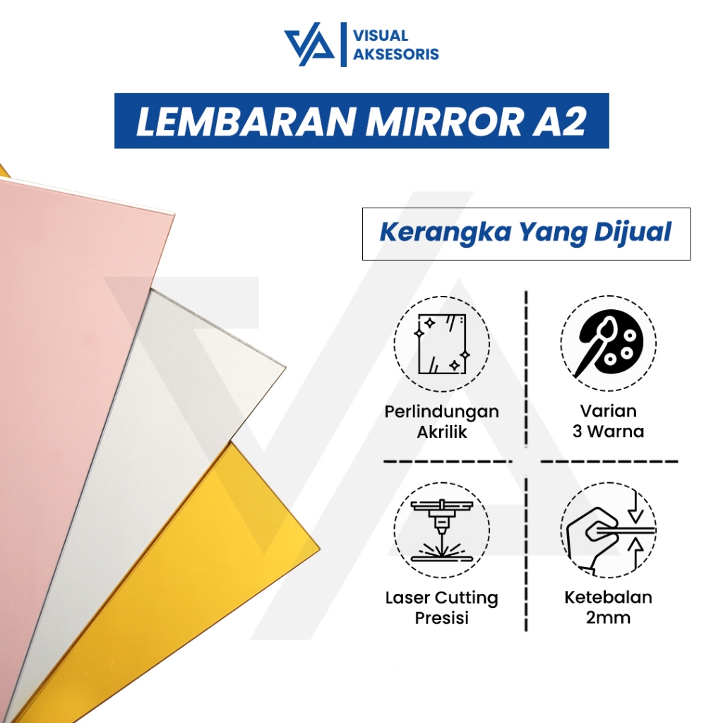 Lembaran Mirror Akrilik A2 2mm | Acrylic Sheet Mirror | Akrilik Mirror Warna Gold Rose Gold Silver