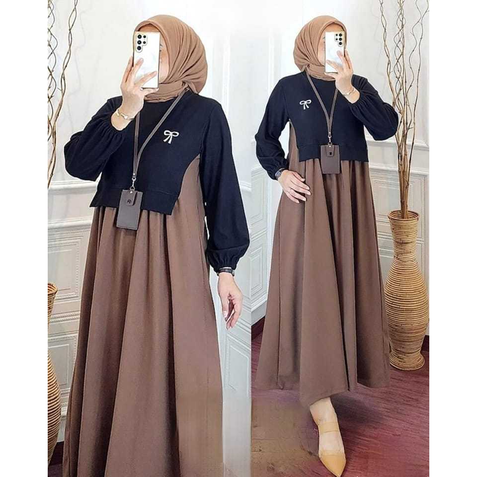 Hijab outfi tbandung Ashila Midi Dress Bahan Knit Florencia Midi Casual Trendy Produk Terbaru 2025