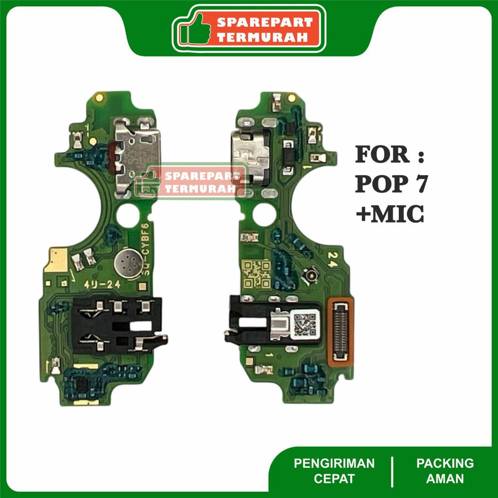 Flexible Konektor Papan Cas Charger For Tecno Pop 7 +Mic - Fast Charging