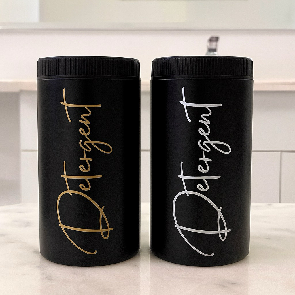 TEMPAT DETERGENT BULAT HITAM 1000ML LABEL SILVER GOLD NEW  aesthetic laundry room tempat sabun BUBUK