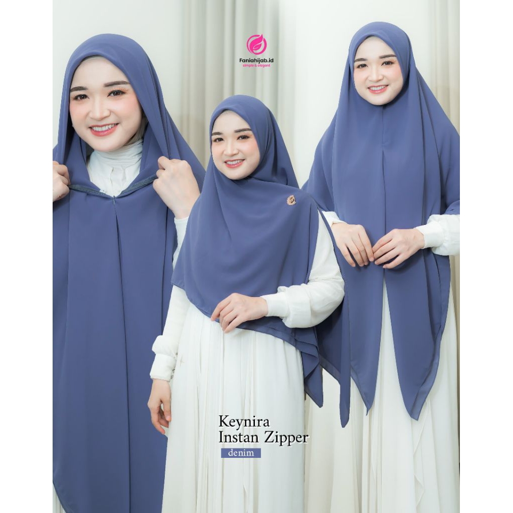 Keynira instan zipper By Faniahijab - Kerudung instan zipper Bahan Ceruty baby doll size M L