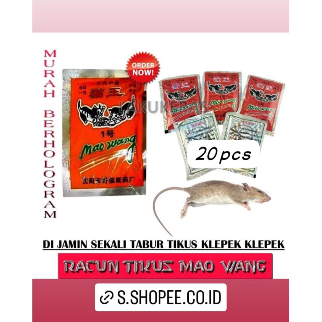 Racun Tikus Beras Merah 20pcs,Ampuh  Mati Kering Ditempat Mao Wang Original