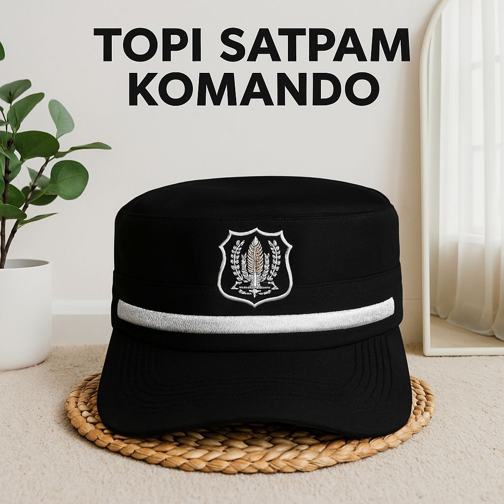 Topi Satpam Komando Premium | Topi Security Komandan Hitam Cokelat | Bahan Tebal Bordir Rapi