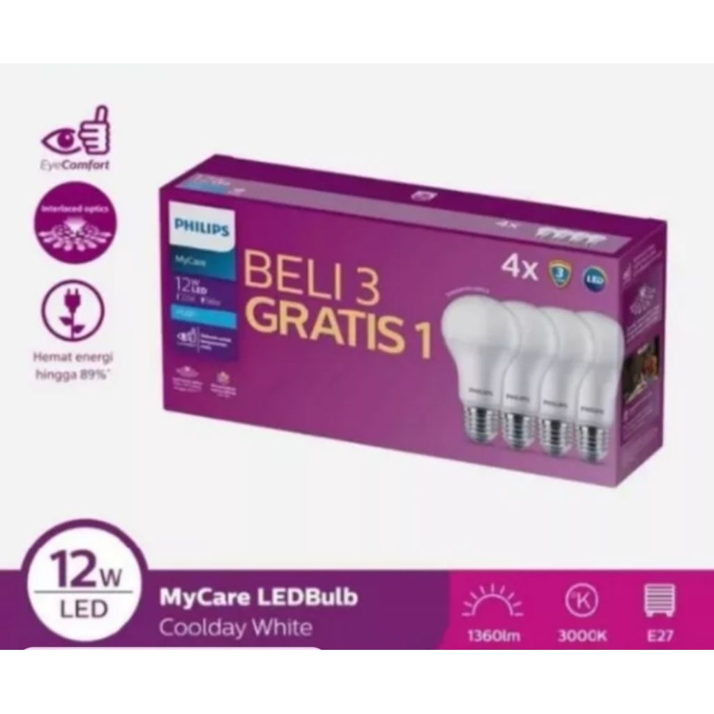 Promo Lampu Philips 12 Watt,Beli 3 Gratis 1,Lebih Hemat