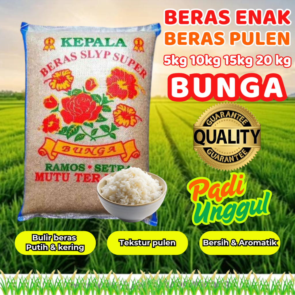 Promo Beras Pulen Ramos Setra Kualitas Terjamin Bersih Bebas Kutu Super Bunga 5 10 15 20 kg Murah Gr
