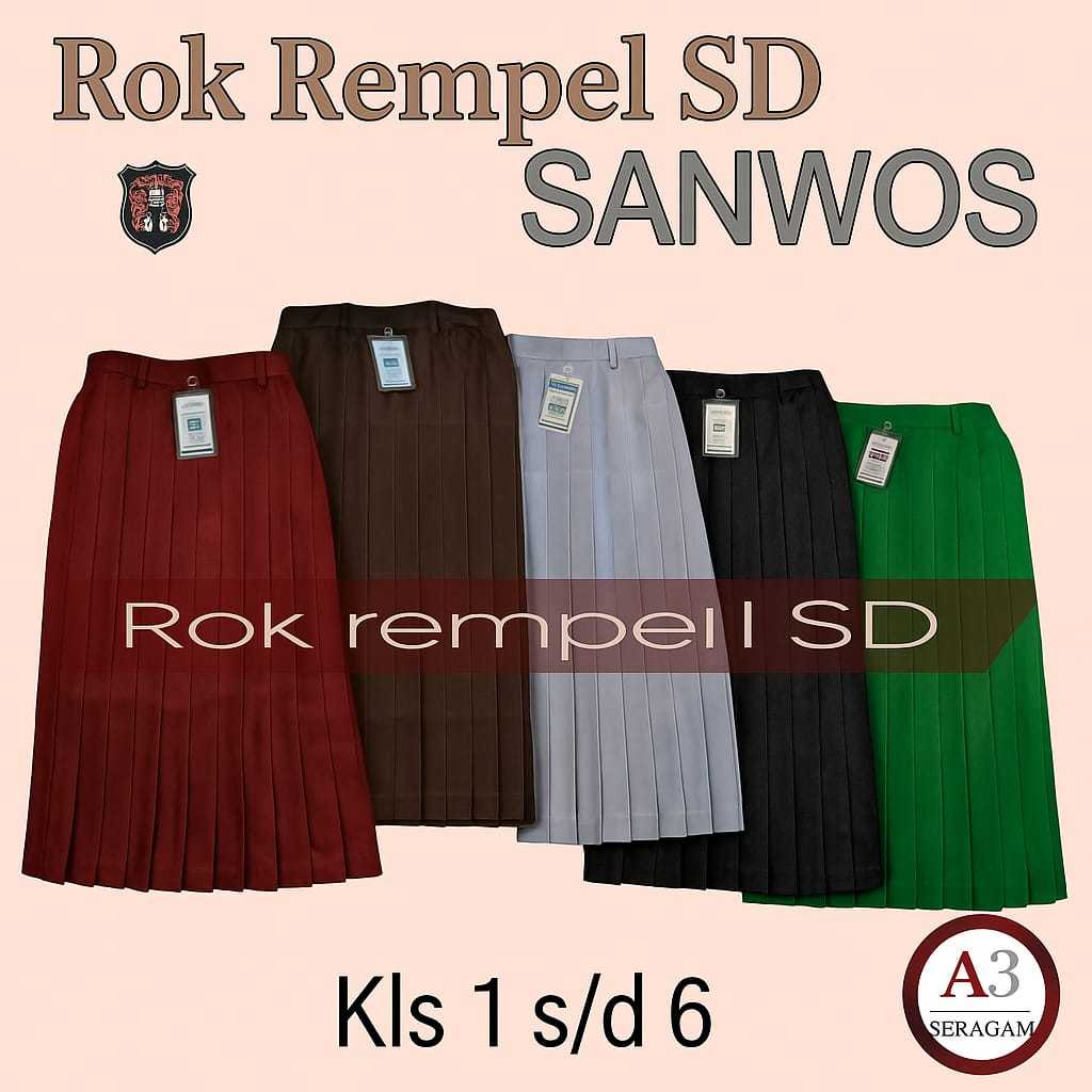 Rok Rempel SD Sekolah Dasar Anak Perempuan Bahan SANWOS Jahitan Rapi - Kelas 1 s/d 6 & Jumbo