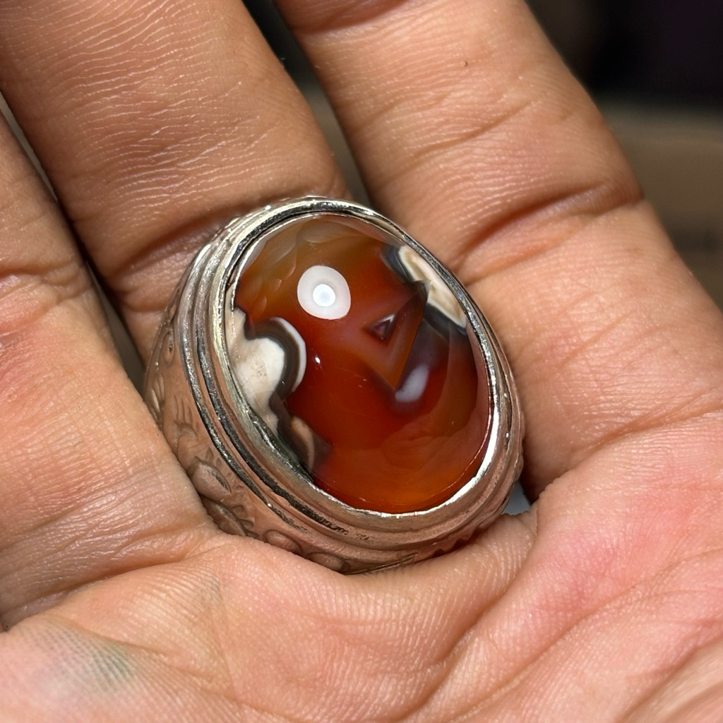 Cincin Pria/Cincin Batu Akik Permata Natural (Asli) Yaman Motif Hu (COD) Dim Kantoran Ring Alpaka Su