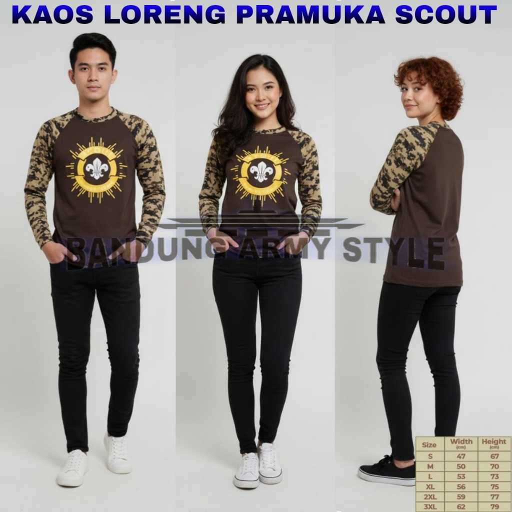 BAJU KAOS LORENG PRAMUKA KATUN SCOUT RAGLAN SABLON BDU LAPANGAN PDL LENGAN PANJANG MURAH
