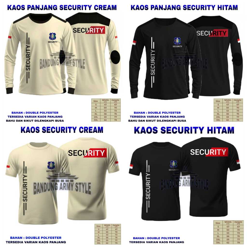 GROSIR BAJU KAOS SECURITY SATPAM PRIA LENGAN TANGAN PANJANG PENDEK POLOS DALEMAN PDL PDH OBLONG KEAM