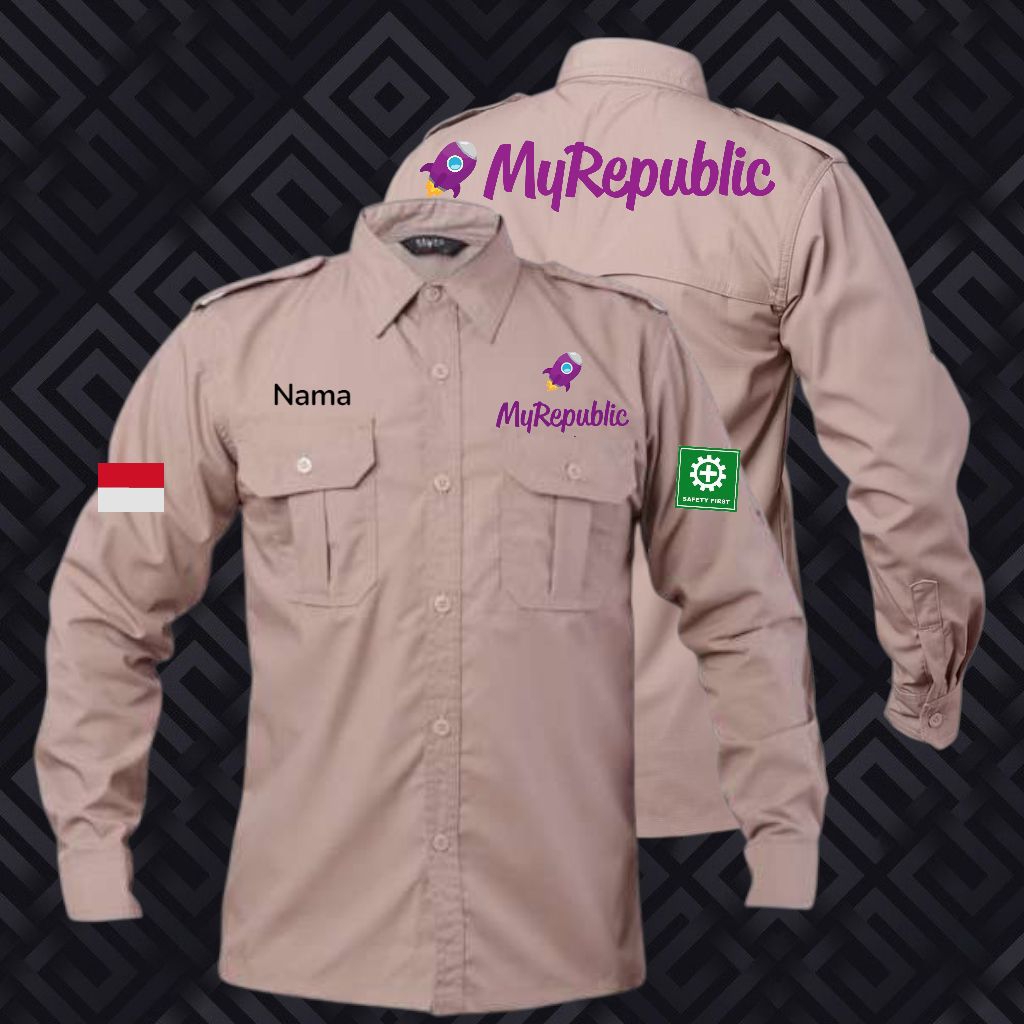 kemeja MyRepublicID baju pdh MyRepublic krem panjang