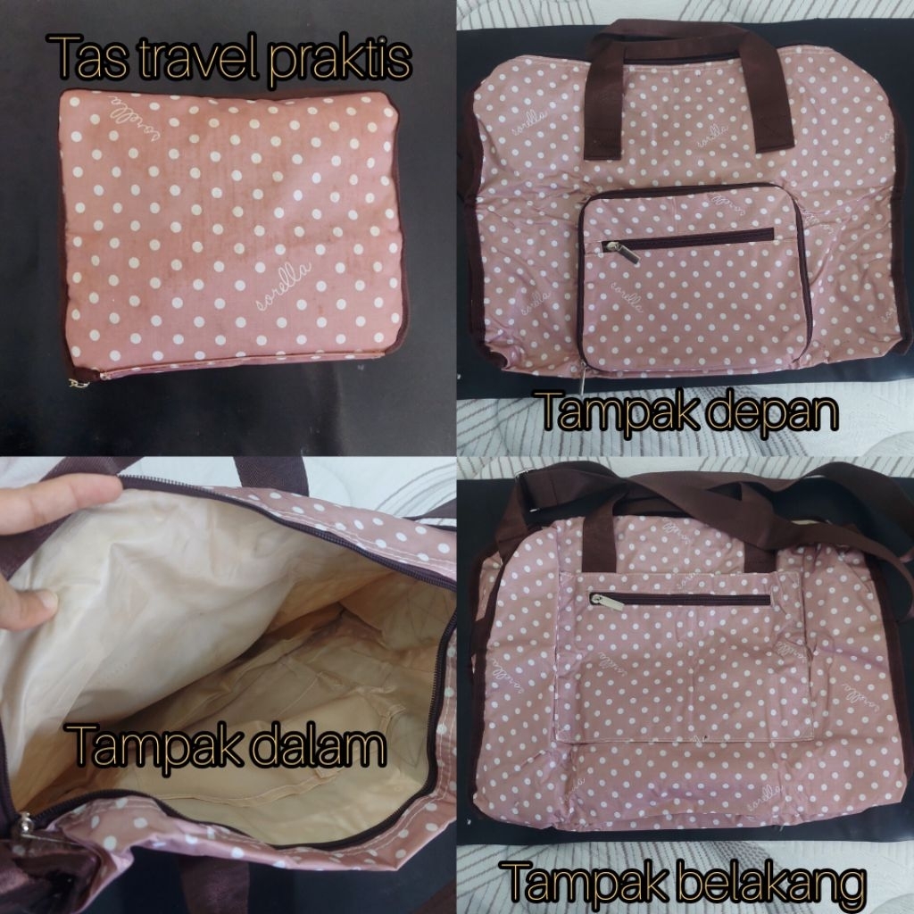 Tas Travel Lipat Praktis Polkadot Warna Pink Muda Keunguan | Bisa Dilipat & Muat Banyak