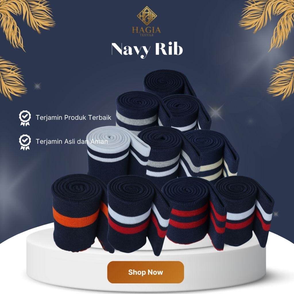Navy Seriea Kain Rib/Bur Jaket Polyester Elastis Tebal Rajut 1x1