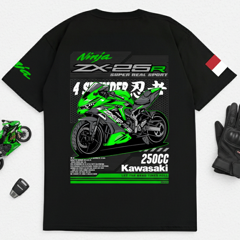 SAKAZUKI Kaos Distro Unisex Motor KAWASAKI NINJA ZX-25R Baju Gambar Otomotif