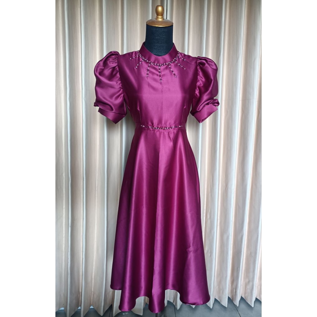 Jasa Jahit Dress Sandrina Berpayet | Kain Dari Costumer | Lengan Balon – Jasa Jahit 2 Hari