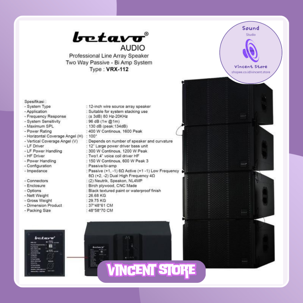 Speaker Pasif 12 INCH Line Array BETAVO VRX-112 HARGA PER BOX