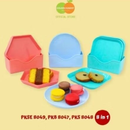 PIRING SNACK KUE GOLDEN SUNKIST | TEMPAT MAKAN BUAH CAMILAN SATU SET ISI 8 PIRING PLASTIK | SERBAGUN