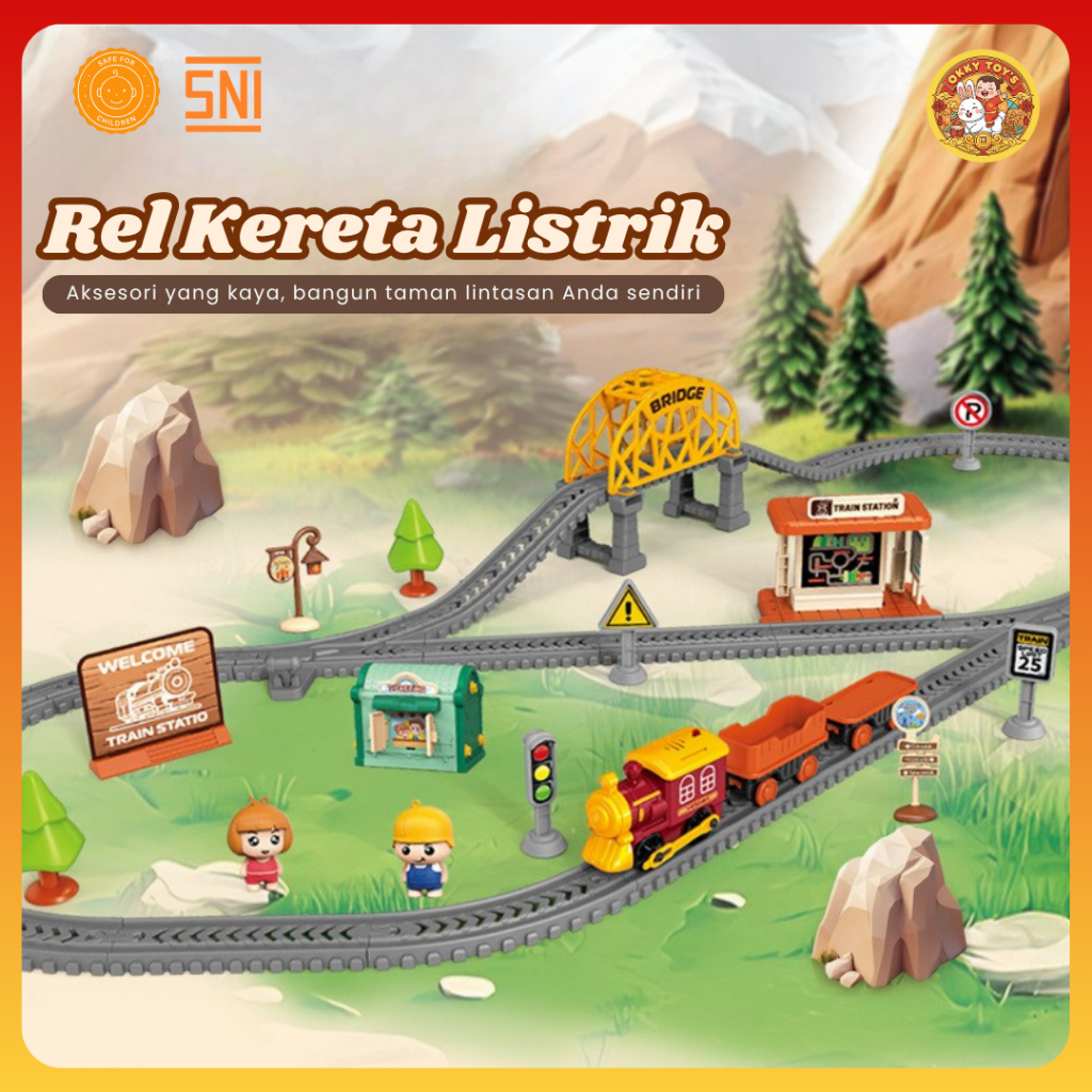 OKKY TOYS Mainan Kereta Api Rel Panjang Mainan Anak Kereta Rel Listrik Kereta Api Rail King