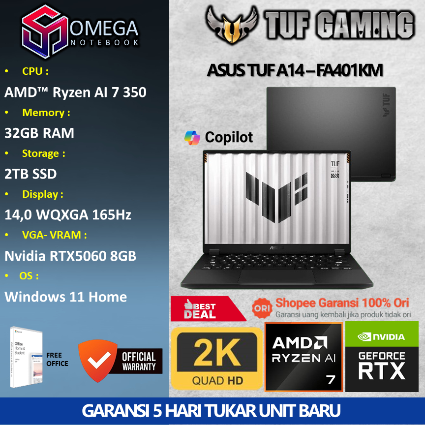 ASUS TUF A14 FA401KM Ryzen AI 7 350 RTX5060 8GB/ 32GB 1TB W11+OHS+M365B 14.0 WQXGA 165HZ 100SRGB