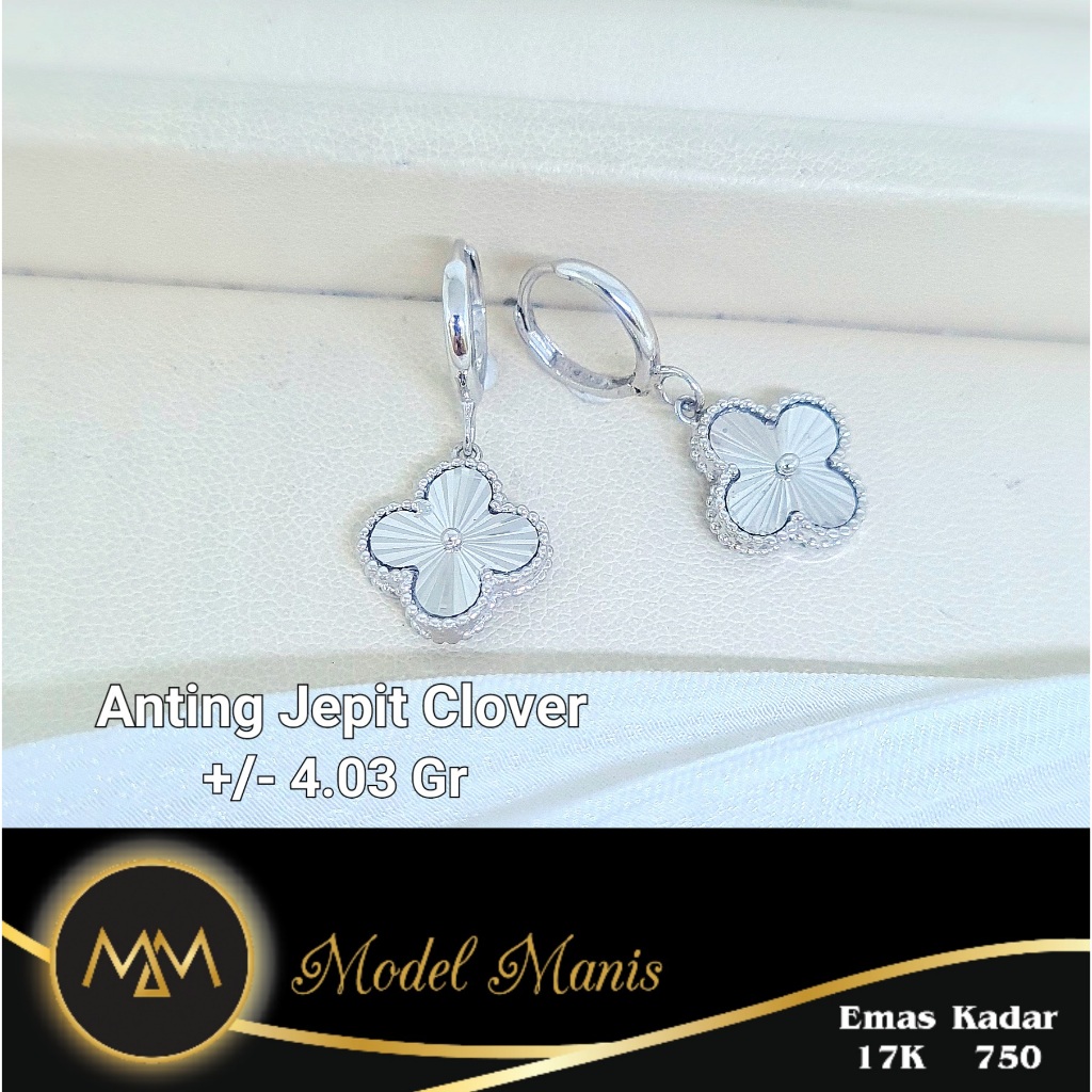Model Manis Gold - Anting Jepit Clover Alhambra Putih - Emas 17k  750
