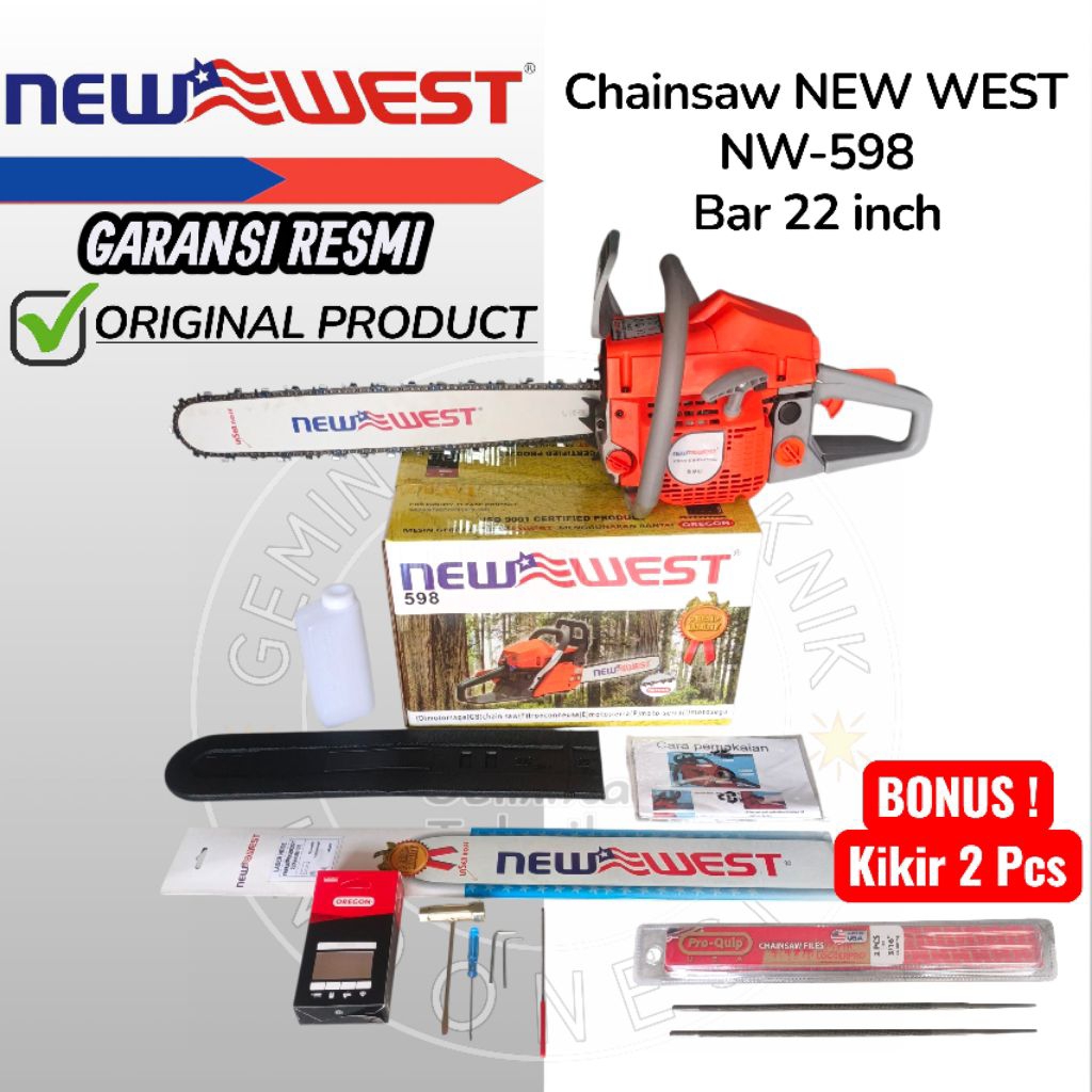 Mesin Senso NEW WEST 598 Bar 22 inch / Chainsaw  NEW WEST 598 Bar 22 Inch